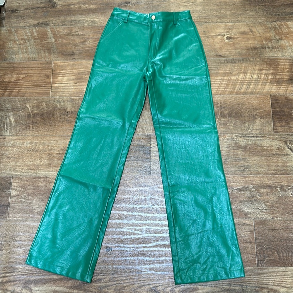 Green Wide Leg Pleather Pants